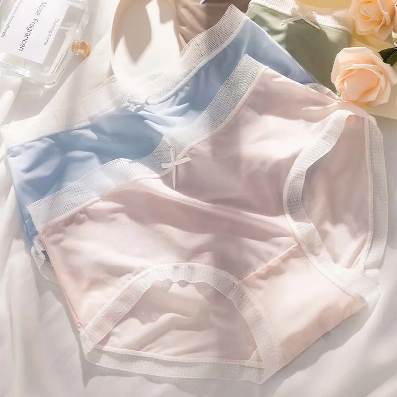 

Roseheart Women Fashion Green Blue Mid Waist Panties Underwear Lingerie Bow Seamless Briefs Underpants M L XL Plus Size