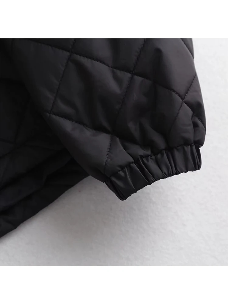 New Autumn Women Oversize Quilted Flight Jacket Vintage Black Long Sleeve Female Zipper Outerwear Loose Coat Dropshipping