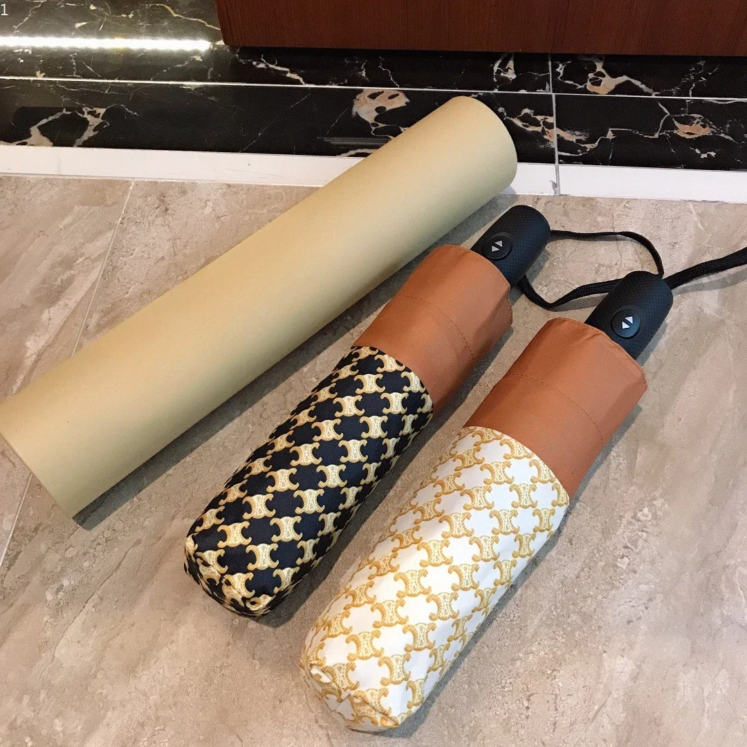 

Модные и модные складные автоматические зонты во французском стиле с принтом, ветрозащитные, с защитой от УФ-лучей, черная жвачка, Портативные подарки