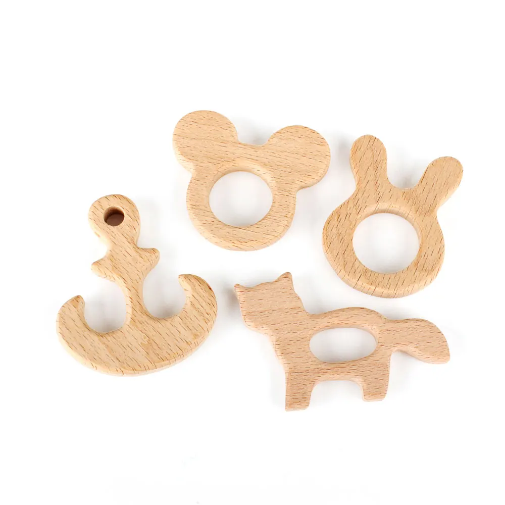 1pc Baby Teether Wooden Food Grade Cartoon Animals DIY Kids Teething Necklace Nursing Toy Natural Beech Wood Baby Rodent Teether teething toys baby teething toys