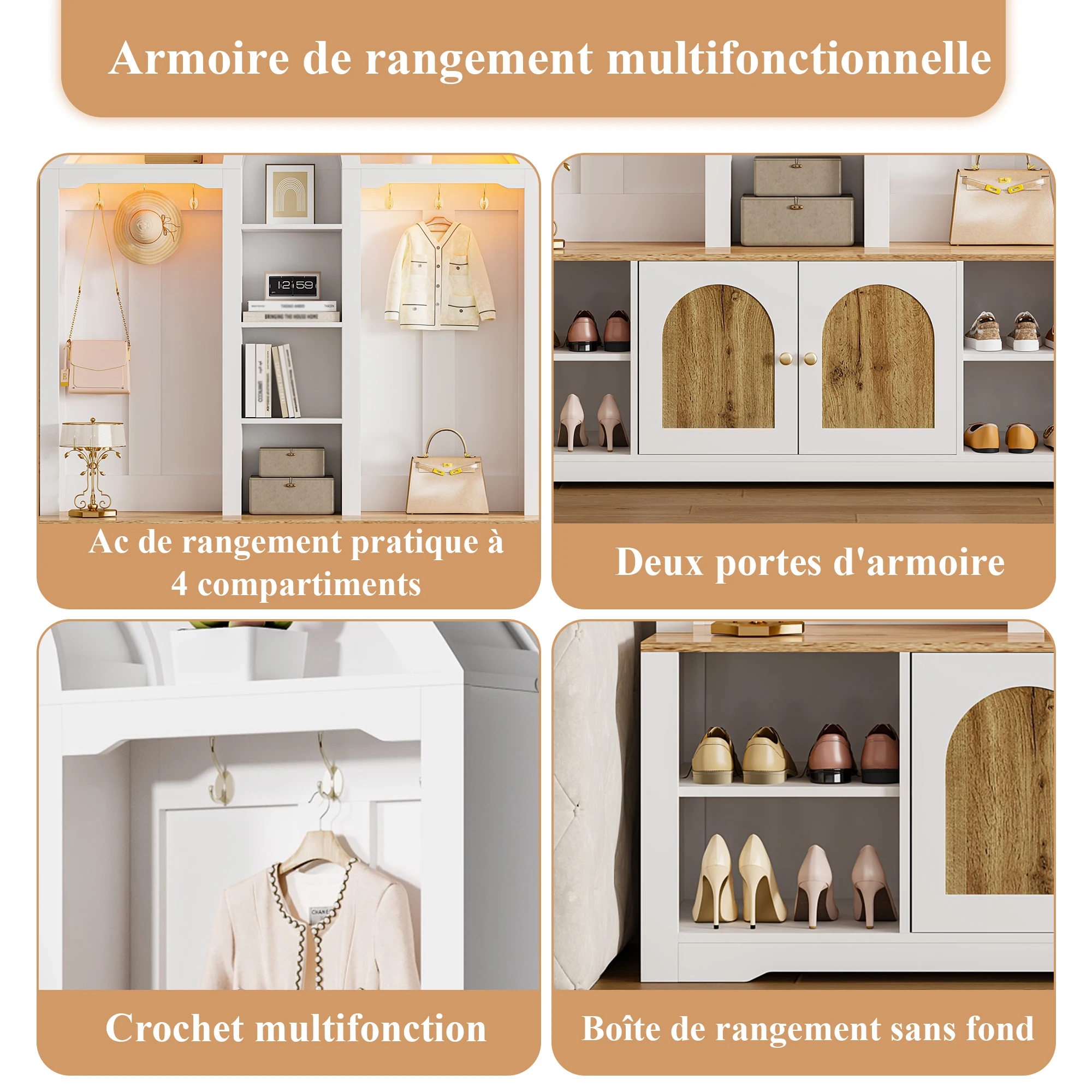 Multifunktionaler Kleiderschrank/Eingangsbereichsschrank mit Schuhregal, Regalen und Haken. Kleiderschrank – ein Kleiderschrank aus robustem MDF mit – Detail 13