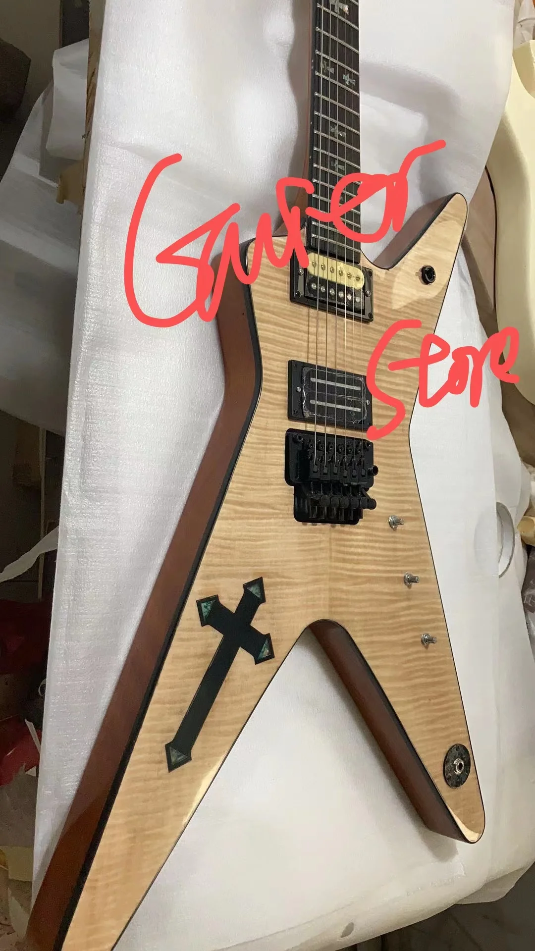 Electric Guitar Kit In Stock Dime Bag Crucifix Inlays 6 Electric Guitar Flame Maple Top Black Hardware Glossy Finish