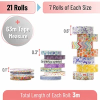 Washi Tape Set, 3/21 Rolls, Assorted Sizes, Floral 3m/Roll Washi Tape for Scrapbook, Arts, Crafts, Journals Planners Decorative 6