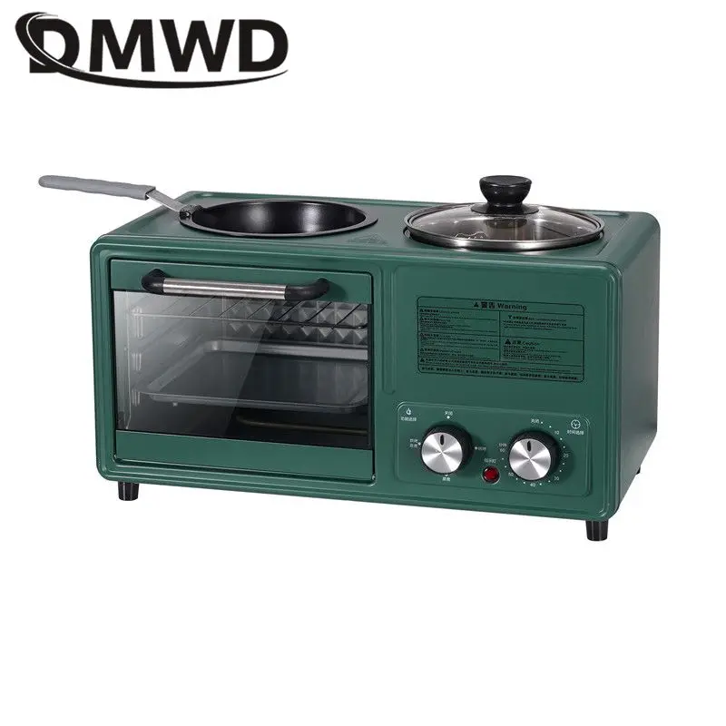 DMWD 4 in 1 Household Electric Breakfast Machine Toaster Frying Pan Mini Oven Bread Pizza Maker Hot Pot Steamer Boiling Pot 2