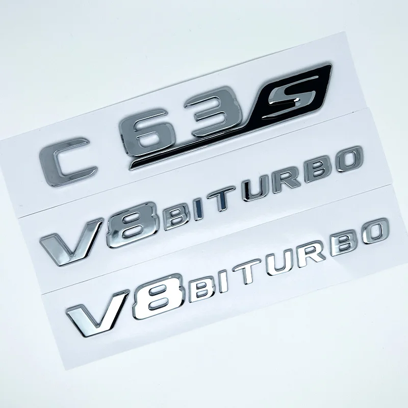 3D 블랙 C63S 로고 레터링 V8 BITURBO 배지 자동차 리어 스타 스티커 트렁크 AMG 엠블럼 (메르세데스 벤츠 AMG W205 C205 악세사리용)
