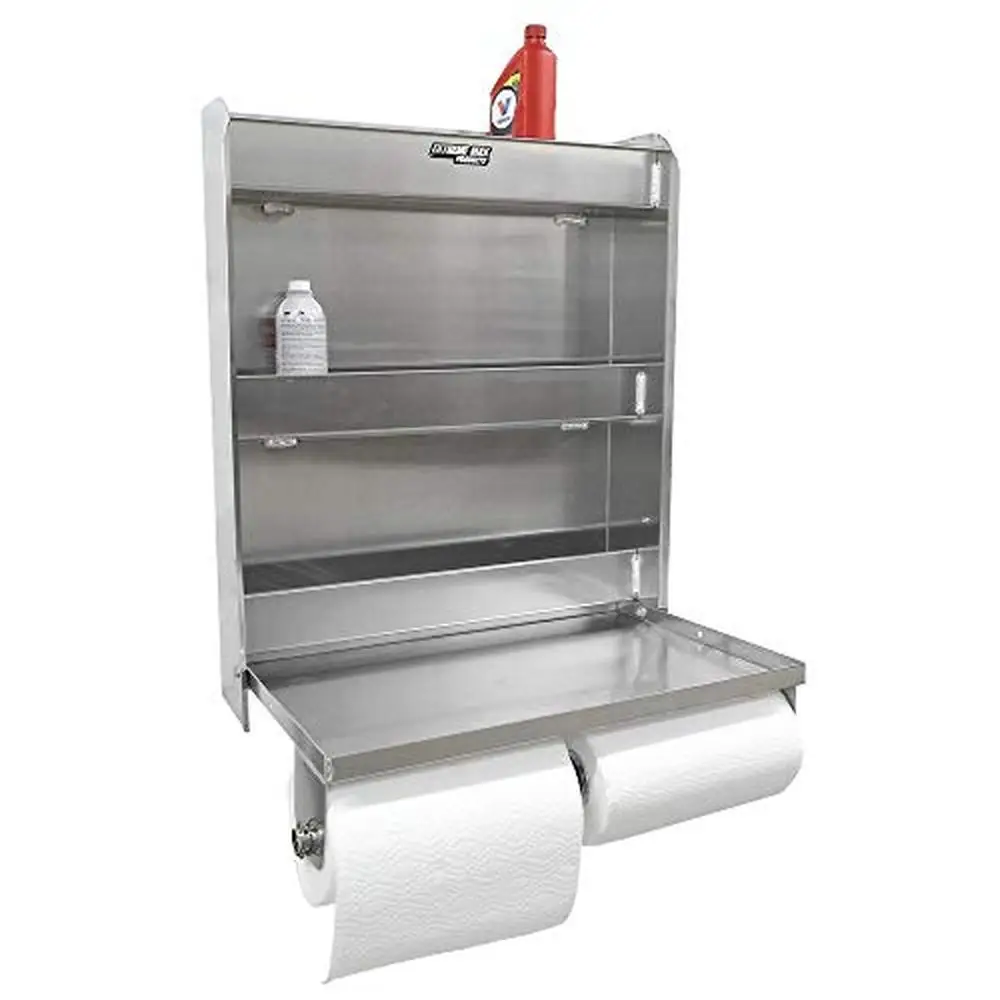 Aluminum Work Station Cabinet Flip-Out Work Tray Paper Towel Rack Organizer Trailer Shop Storage Shelf Foldable Lightweight 4