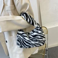 Sacs à main à imprimé léopard rétro en peluche coréenne pour femmes, sacs sous les bras, motif zèbre léopard, sacs fourre-tout moelleux, petits sacs à main, Y2K 3