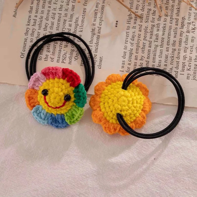 DIY Handmade Wool Crochet Colorful Smile Crochet Sunflower Sweater Decorations Cute Cartoon Sun Ornament Accessories Knit crochet yarn