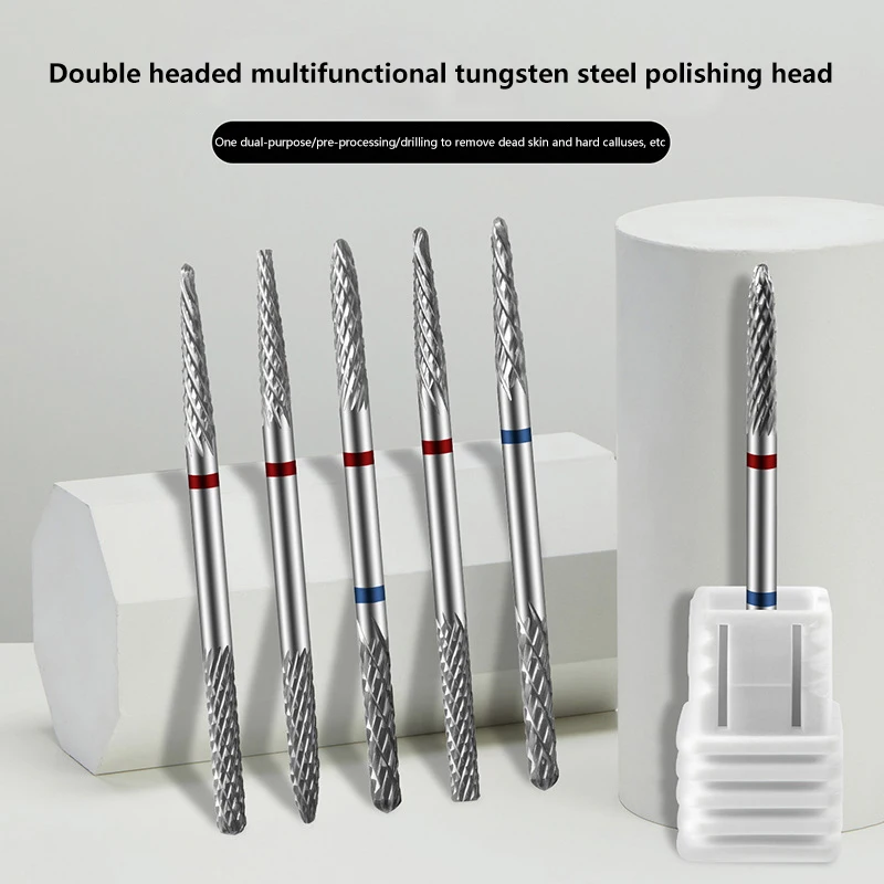

Фрезы для ногтей из вольфрамовой стали с двойной головкой, Аксессуары для электрической полировальной машинки для удаления кутикулы и лака для ногтей
