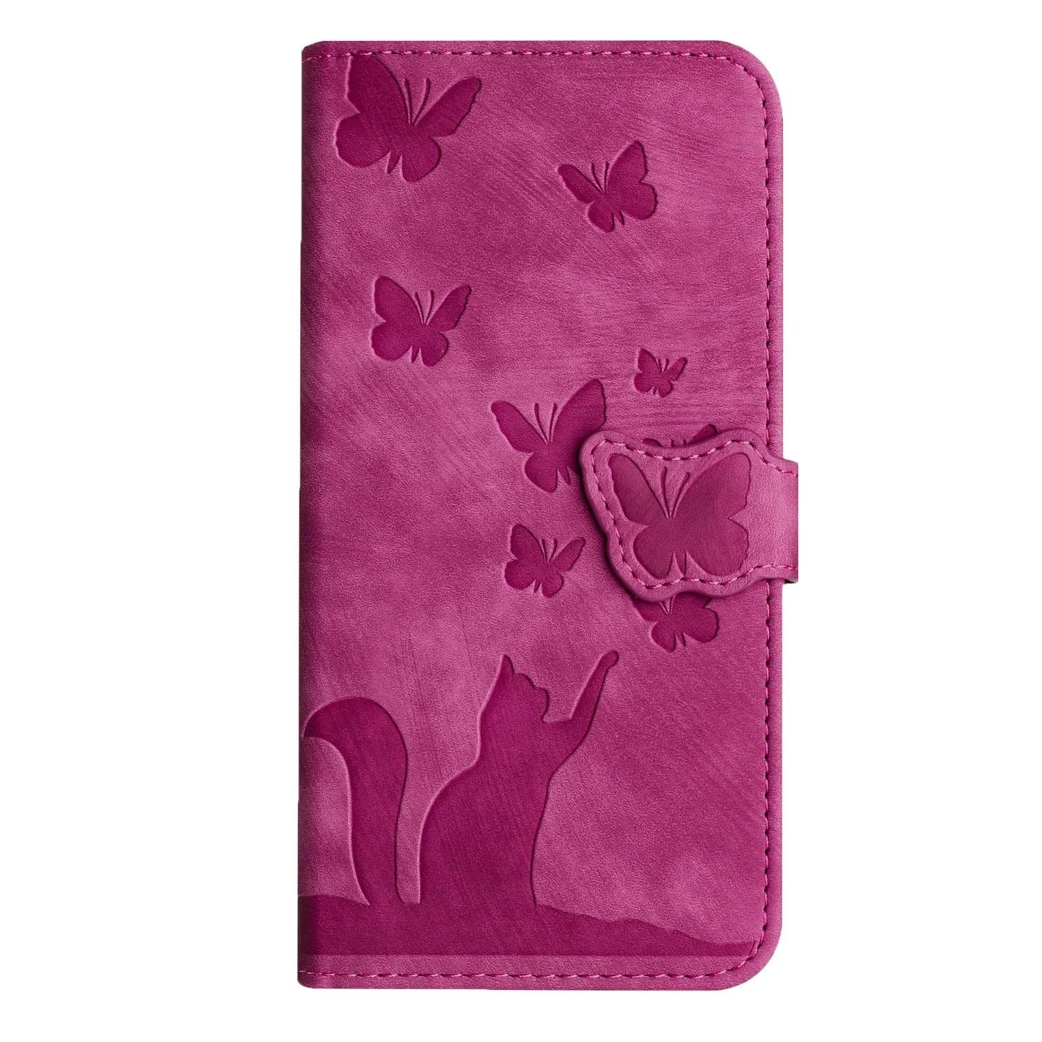Cat & Butterfly Leather Wallet Flip Phone Case - Elegant and Functional Back Cover