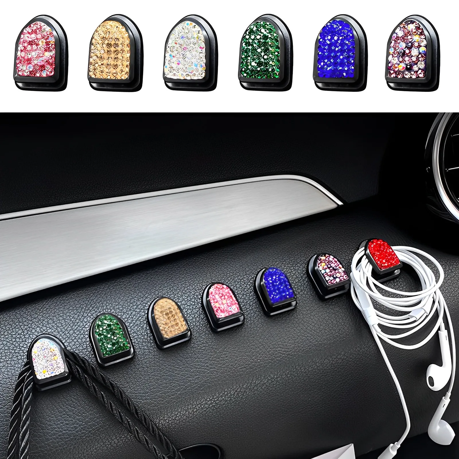 

Car Rhinestone Crystal Hooks Car Hanging Bag Holder Hooks Mini Bling Hook Home Car Ornaments Decor Auto Interior Accessories