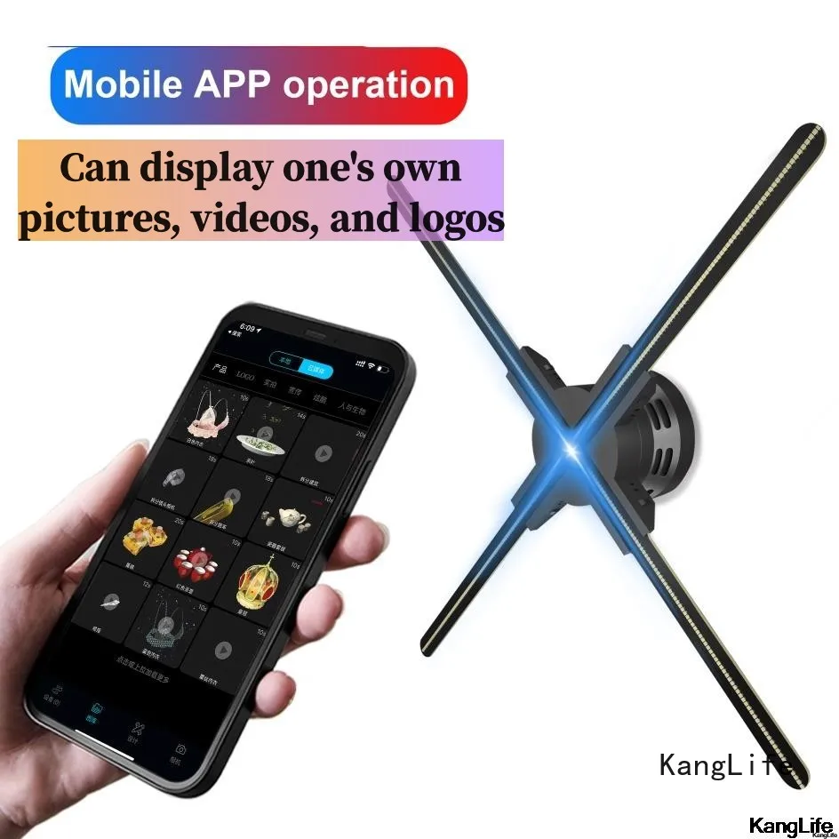3D 홀로그램 프로젝터 팬 원격 와이파이 제어, 상업 광고 디스플레이, 홀로그램 프로젝터, 사진 비디오 전송, 25-100cm 