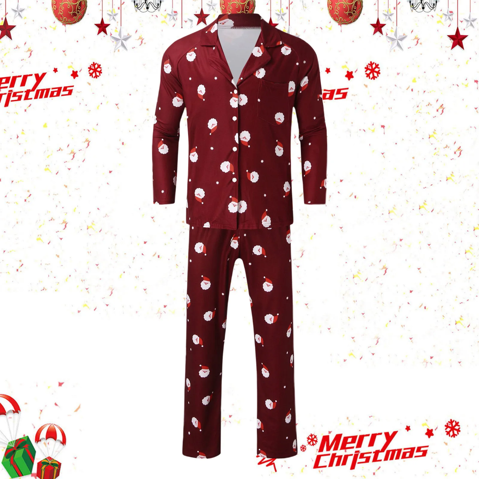 thumbnail image 4 of Pijamas familiares a juego para Navidad 2023, conjunto de ropa para bebé, camisa abotonada y pantalones, para padre, madre, Navidad, Año Nuevo, 4 of 5