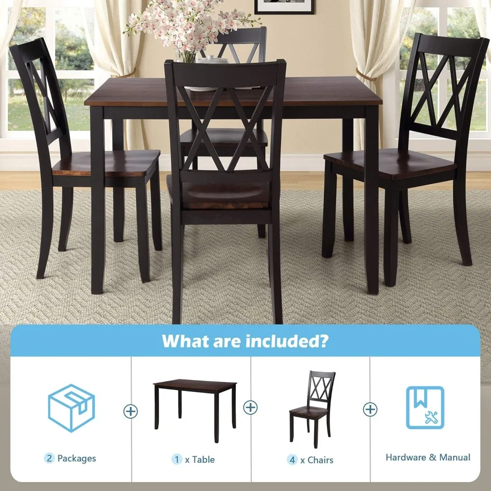 Description Picture 6 of item5-Piece Wooden Dining Room Set, Rectangular Wood Kitchen Table and 4 Chairs, Cherry+ Black