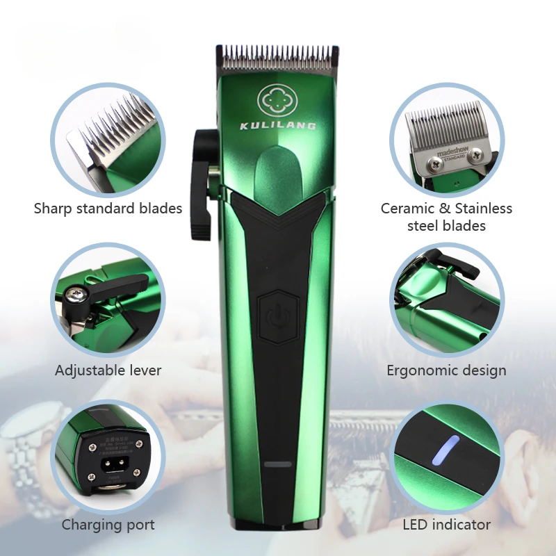 Kulilang R-66 이발소 전기 충전식 전원 무선 헤어 커팅 머신, 살롱 전용 충전 헤어 클리퍼