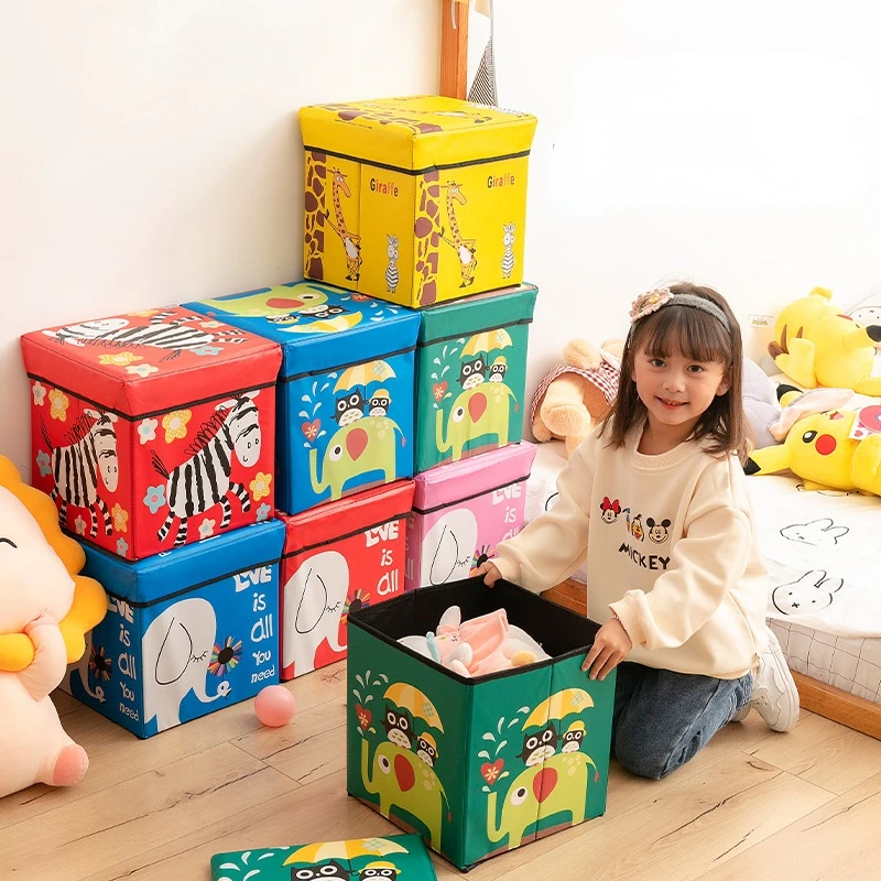

Creative Cartoon Children's Toy Storage Box Foldable Household Books Magazines Debris Storage Container Fabric Storage Stool