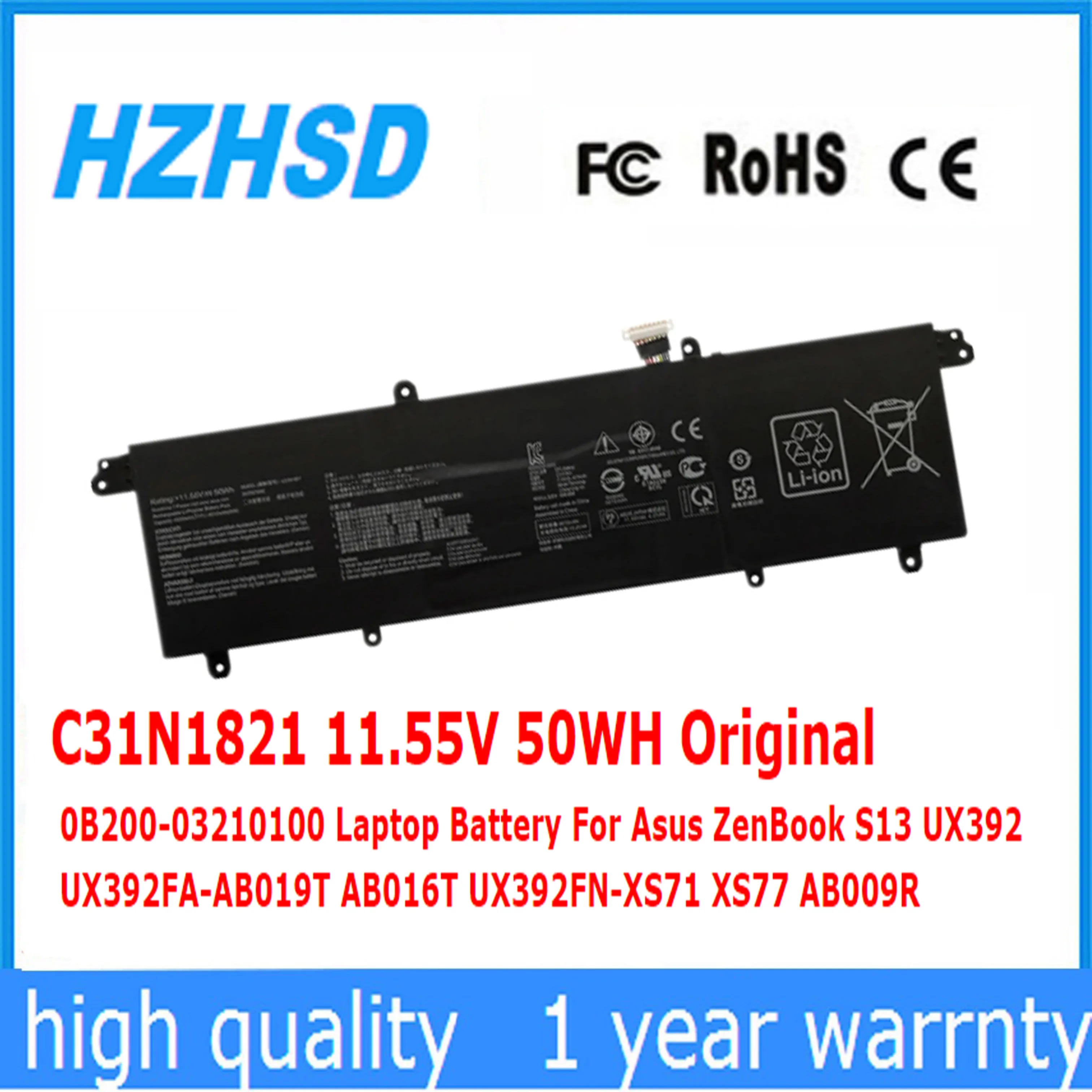 

C31N1821 11.55V 50WH Original 0B200-03210100 Laptop Battery For Asus ZenBook S13 UX392 UX392FA-AB019T AB016T UX392FN-XS71 XS77