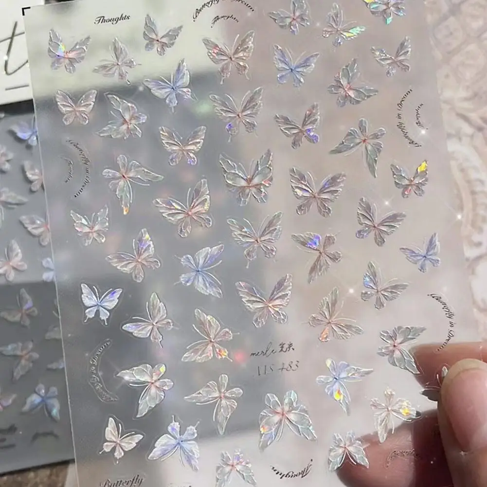 릴리프 나비 네일 스티커 무지개빛 질감의 자체 접착 데칼 DIY 매니큐어 장식 네일 아트 장식품