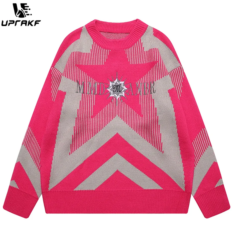 

UPRAKF Star Graphic Sweater Autumn Baggy All-Match Round Neck Winter Tops Trendy Pullovers
