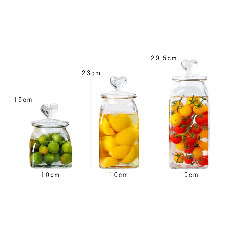 Nordic Flowers Transparent Glass Storage Jar Square Candy Food Storage Bottle Coffee Tea Sealed Jar Kitchen Utensils Decoration 6