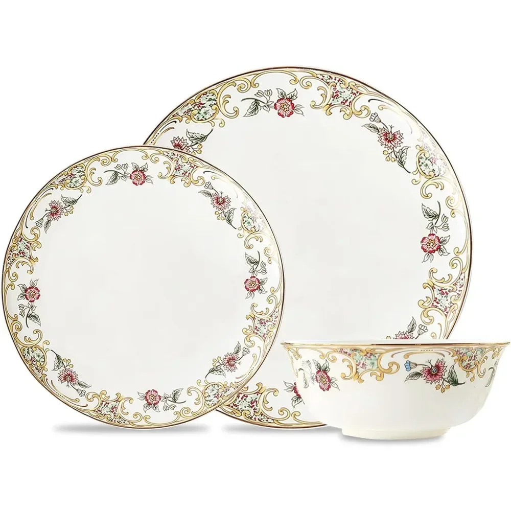 

12 Piece Lightweight Bone China Dinnerware Set Plates and Bowls Set Women Gifts Dish Dinner Plate Ceramic Dishes to Eat Sets Bar