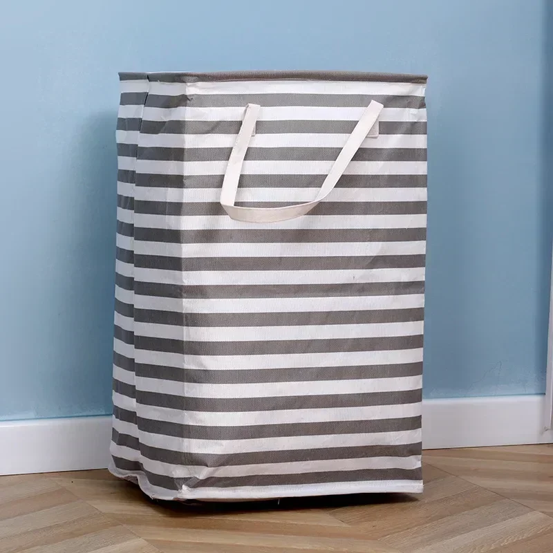 35/75L Large Capacity Folding Laundry Bags Waterproof Thicken Cotton Linen Dirty Clothes Sundries  Basket Striped Storage Box 2