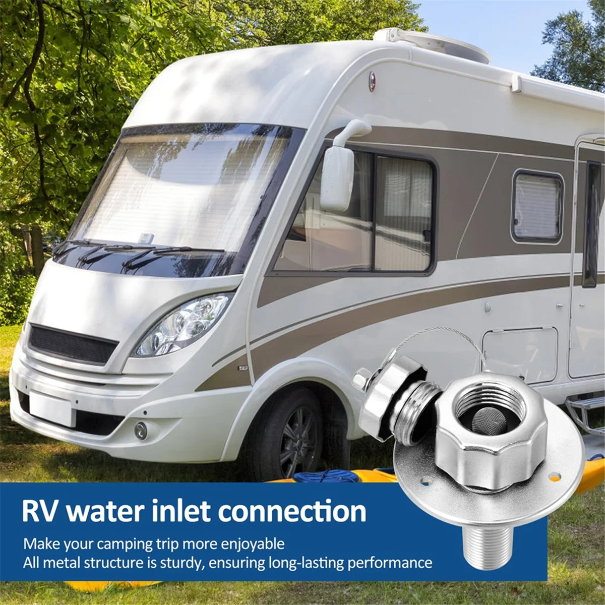 SEMOIC All Metal RV Water Inlet, 3/4In GHT Water Inlet Hose Adapter, RV City Inlet with Check Valve, Replacement