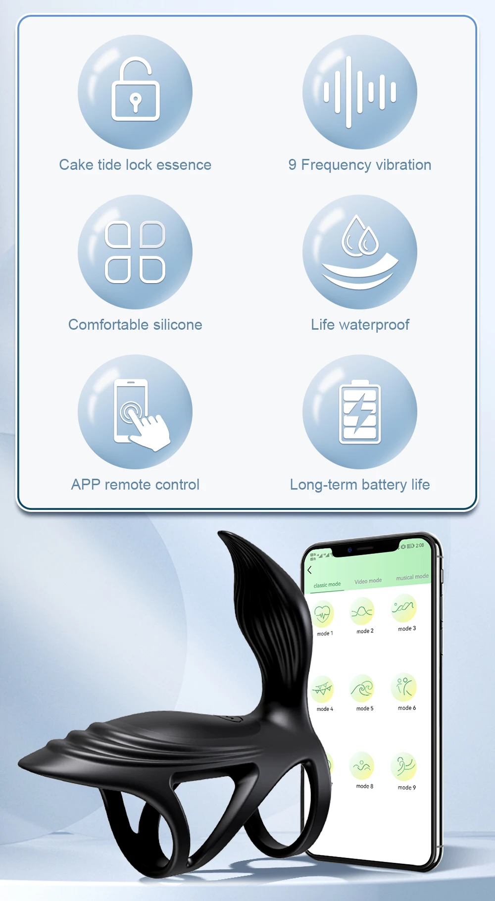APP Anello Bluetooth Anello Ritardo Eiaculazione Stimolatore clitorideo Giocattoli sessuali per uomini Anello coppia Manica Dick_voghion.com