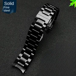 Premium Curved End Stainless Steel Men's Watchband Bracelet - High-Quality Metal, 20mm 22mm for 24mm (C Black)
