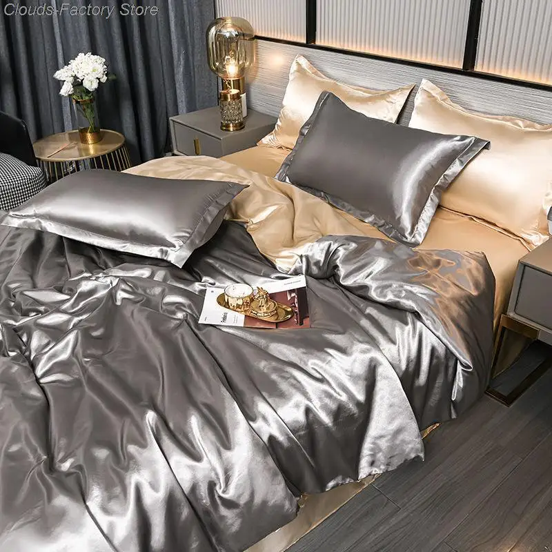 Duvet Cover NewLuxury Emulation Silky Satin Queen King Size Smooth Quilt Cover Solid Color Comforter silk duvet cover duvet cover