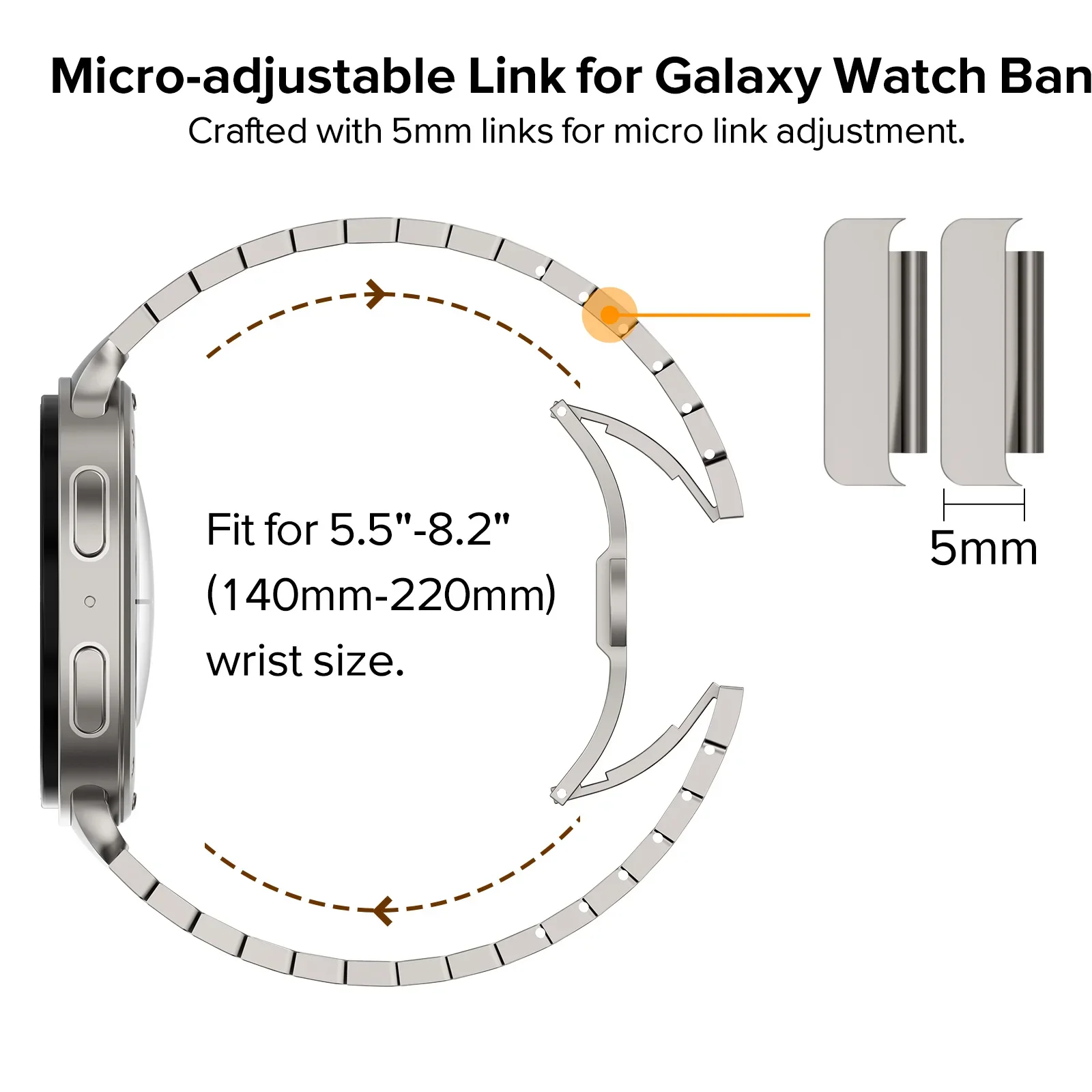 Stainless Steel/Titanium No-Gap Metal Bracelet Strap