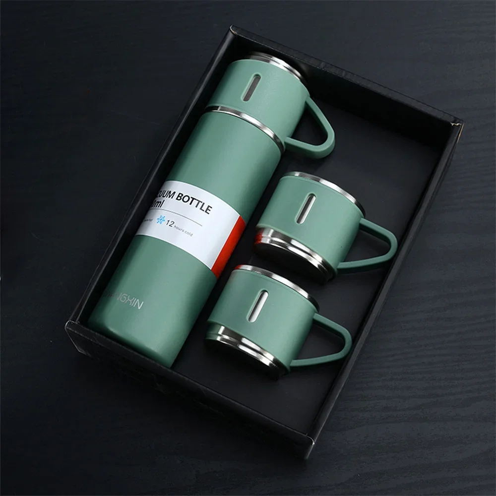 500Ml Hot And Cold Double Wall Stainless Steel Insulated Sport Vacuum Flask Tea Gift Box Set With Two Cups