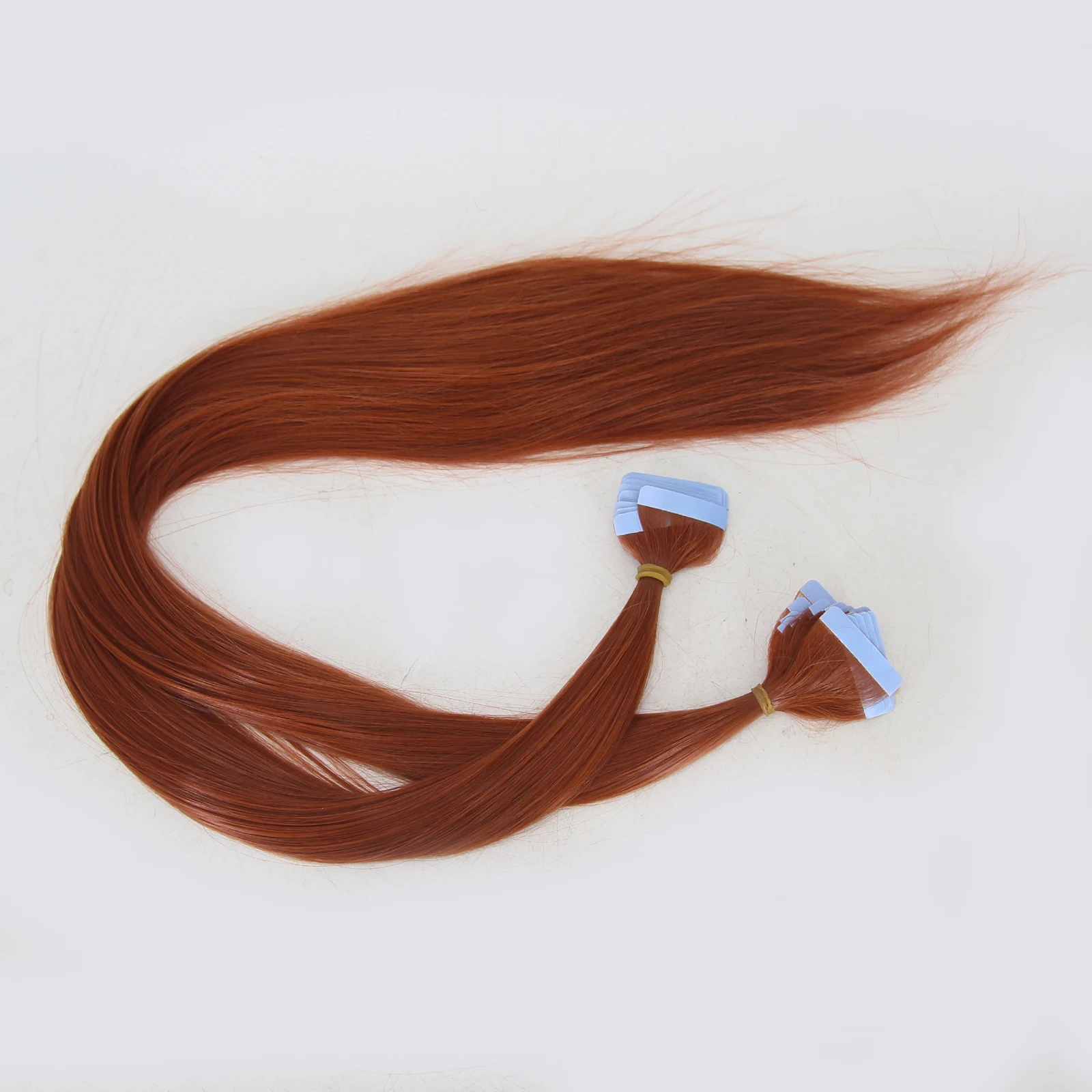 Thiswig Ginger Tape in Hair Extensions Straight Hair 40pcs Copper Brown Synthetic Extensions 24Inch Tape in