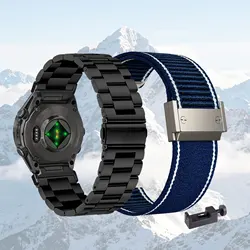 Dual - Strap Set: Stylish Metal & Durable Nylon Watch Bands (2 - Pack) (Black - Blue)