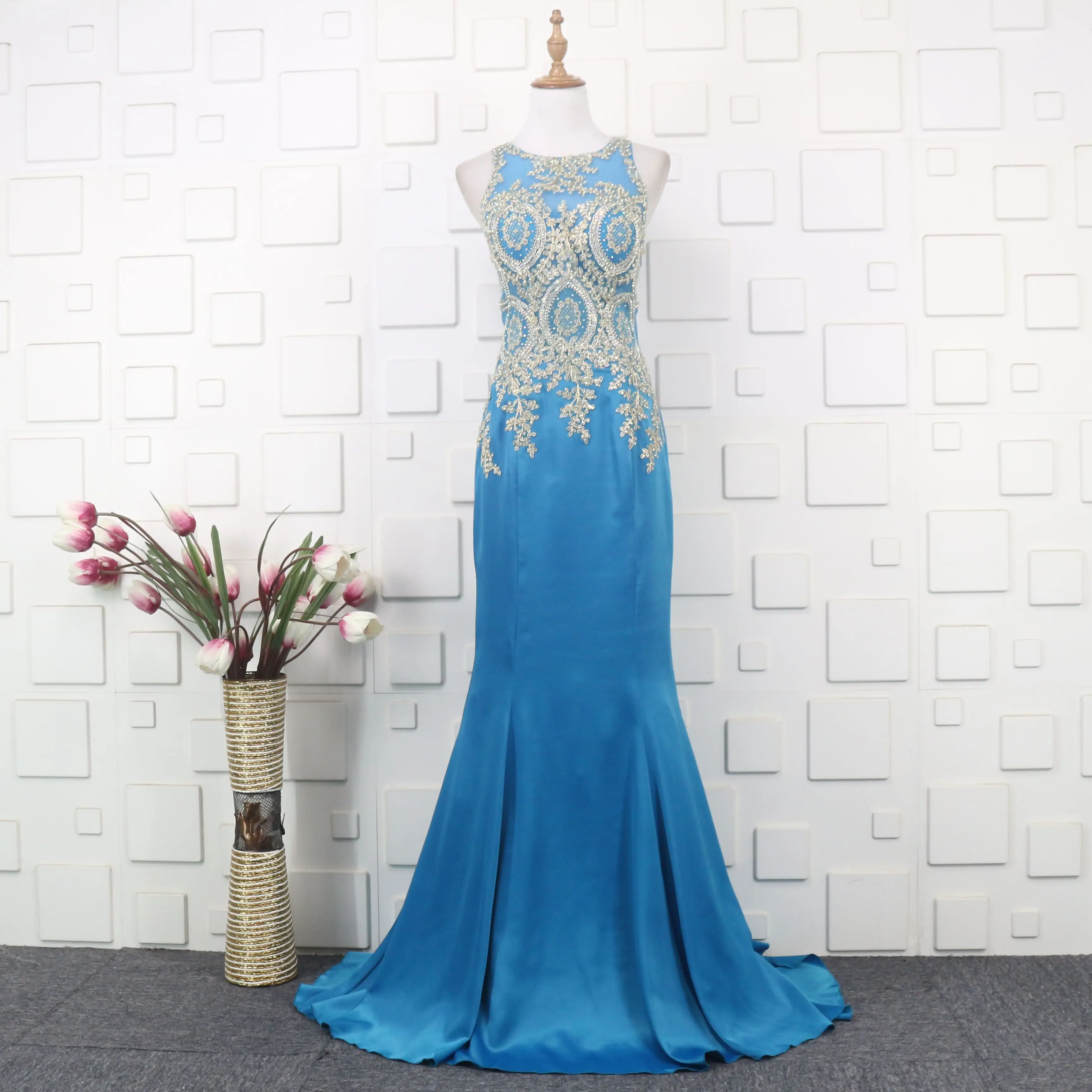 plus size prom dresses Blue Mermaid Prom Dresses 2021 Appliques Lace Crystals Beaded Floor Length Formal Women Long Party Evening Prom Gowns white prom dress