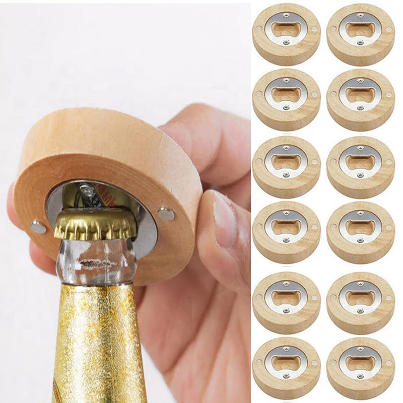 

12PCS/lot Blank DIY Wooden Round Shape Bottle Opener Coaster Fridge Magnet Decoration Beer Bottle Opener