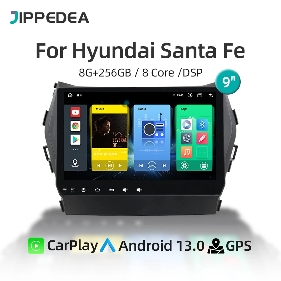 

Car Multimedia Player Android 13 CarPlay 8G 256G GPS Navigation 4G WiFi Bluetooth DSP Radio For Hyundai Santa Fe IX45 2013-2016