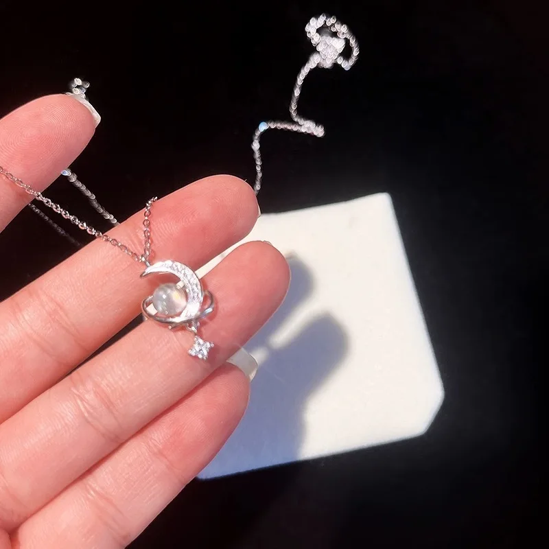 Designer Necklace for Women Luxury Sterling Silver 925 moon and star Couple Pendant Valentines Day Fine Jewelry And Accessory