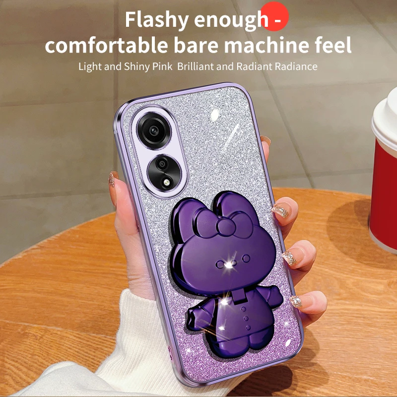 Étui souple avec support de miroir de maquillage, lapin à paillettes, A55, pour Oppo A36, A76, A32, A31, A93, A73, A53, A55, A35, A15, A38A54, A52, A92, 4G, 5G_voghion.com