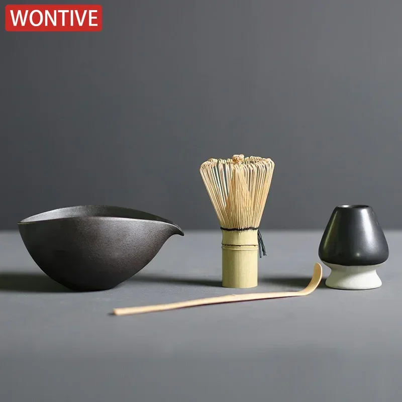Matcha Tea Set Matcha Tea Tools Tea Ceremony Tools Tea Set 3/4pcs Handmade Home Easy Clean Matcha Tea Set Tool Stand Kit Bowl Whisk Scoop Gift Ceremony Traditional Japanese Accessories