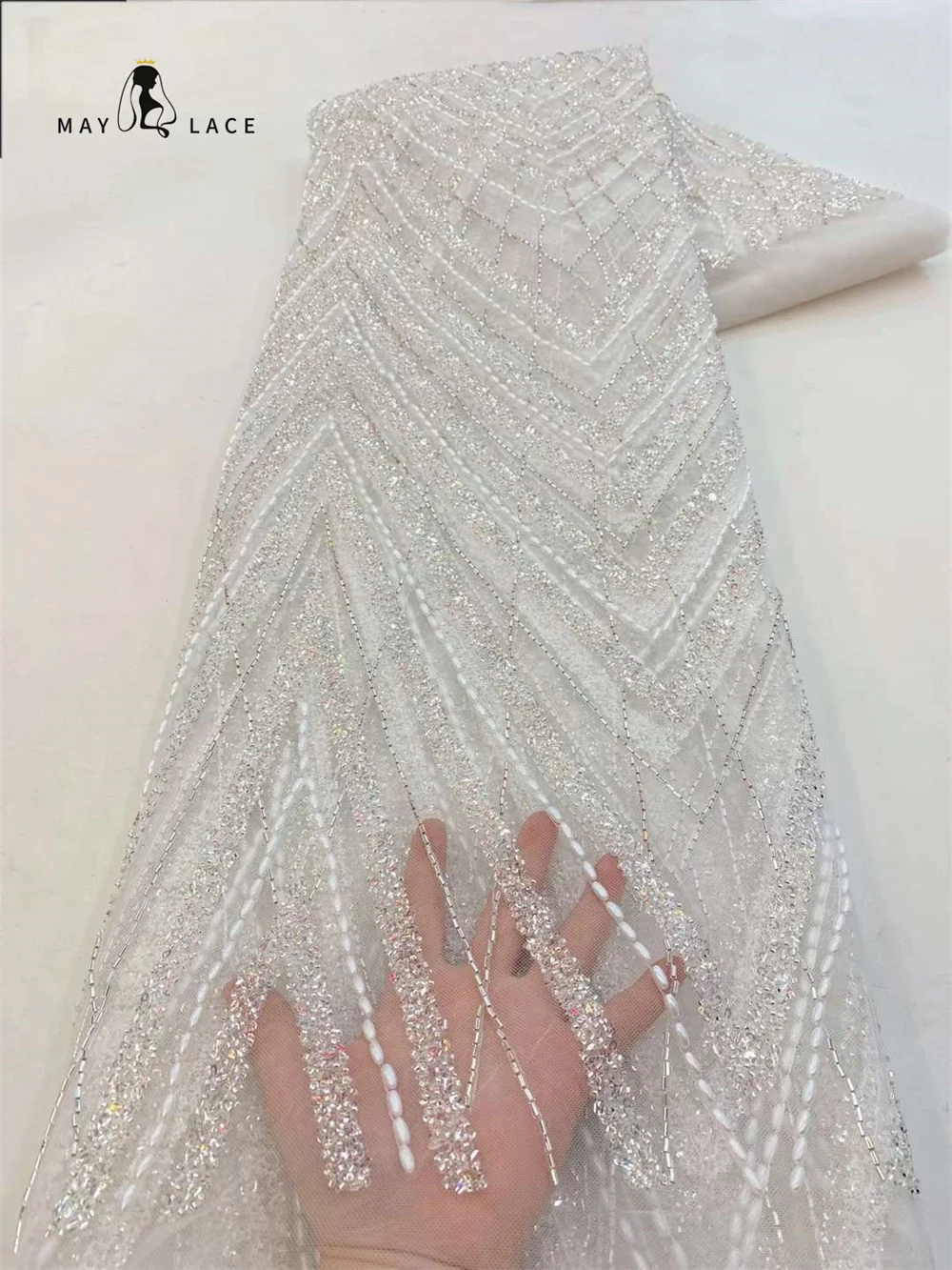 

MAY LACE African Beaded Lace Fabric 2023 High Quality Lace 5 Yards French Nigerian Groom Sequins Lace Fabrics For Wedding Party