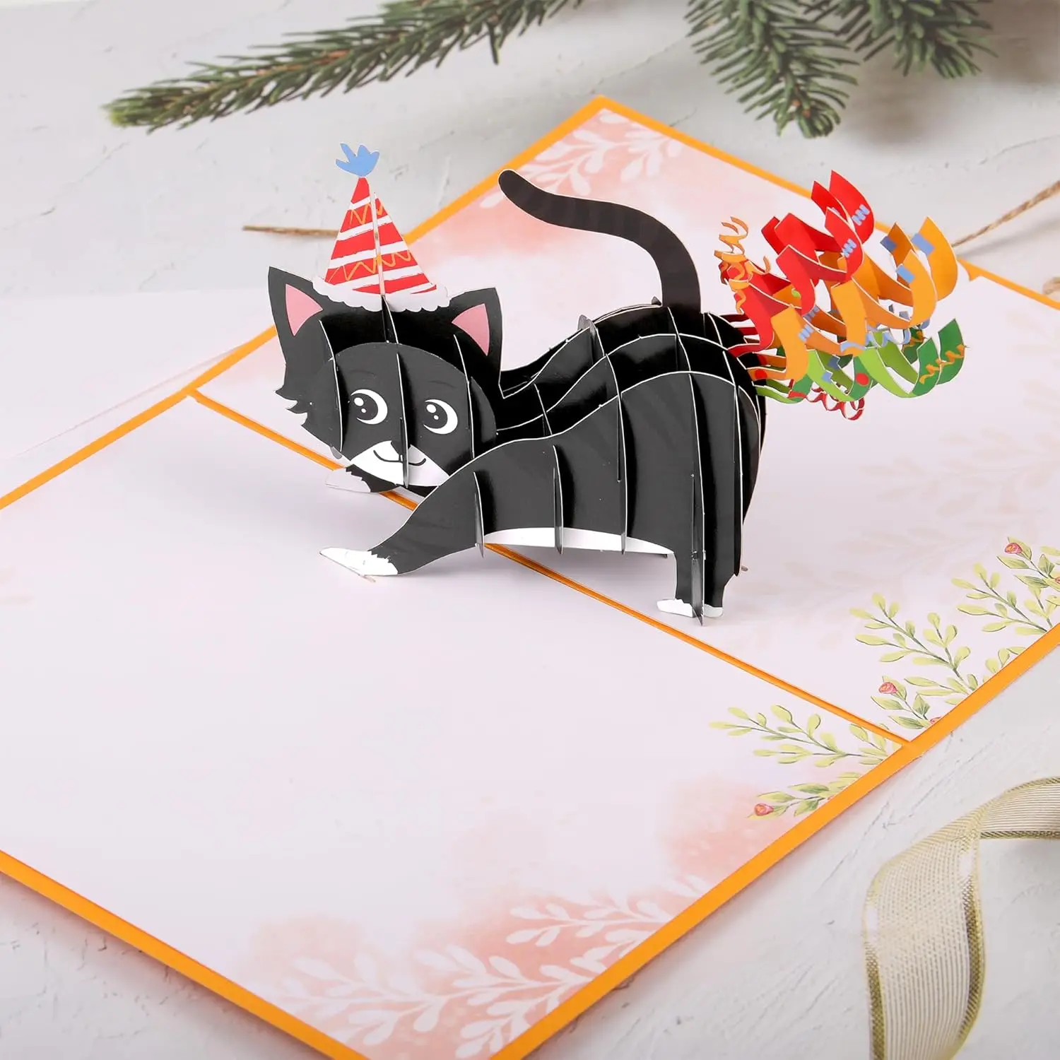 Funny Cat Farting Confetti 3D Pop Up Birthday Card, 7" x 5.1"-Includes Envelope and Note Label, Perfect for Birthday, Festival