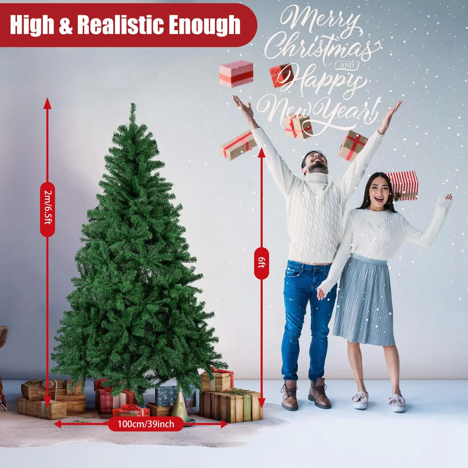 

6.5ft Premium Artificial Christmas Tree Fake Tree 850 Branch Tips Home Party Holiday Decoration Christmas Ornament
