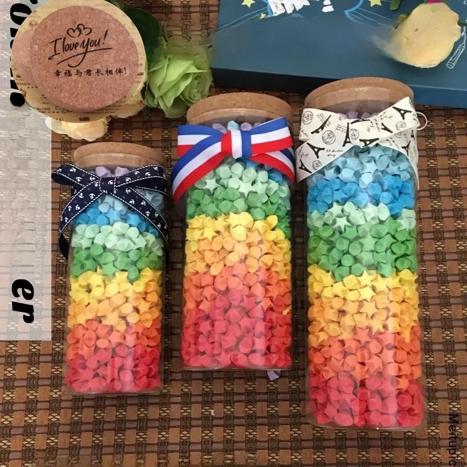 Large Cylindrical Glass Wi Bottle Star Fortune Bottle with Paper Crane Birthday Gift Creative Home Decor Luy Star Bottle