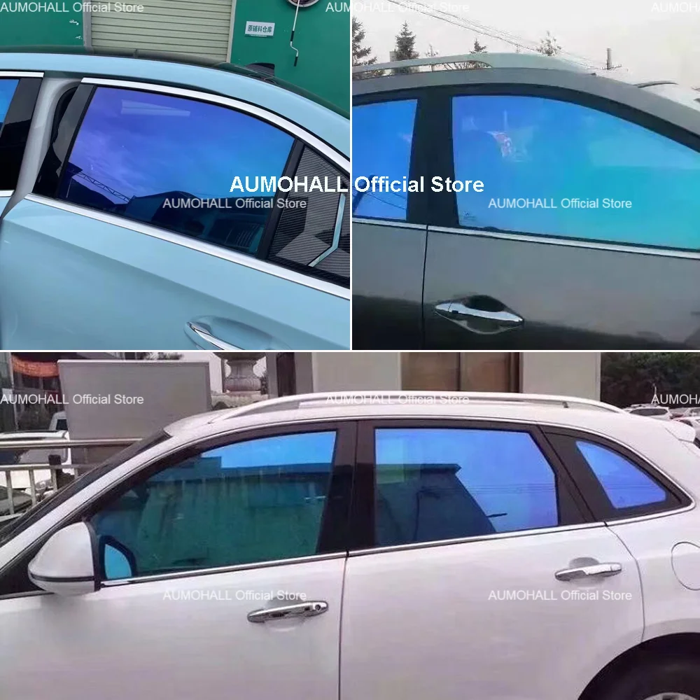 50x300cm Blue Chameleon VLT 67% Car Side Window Tint, Solar Film Shades Sticker Tinting Foils, Blue Change to Green