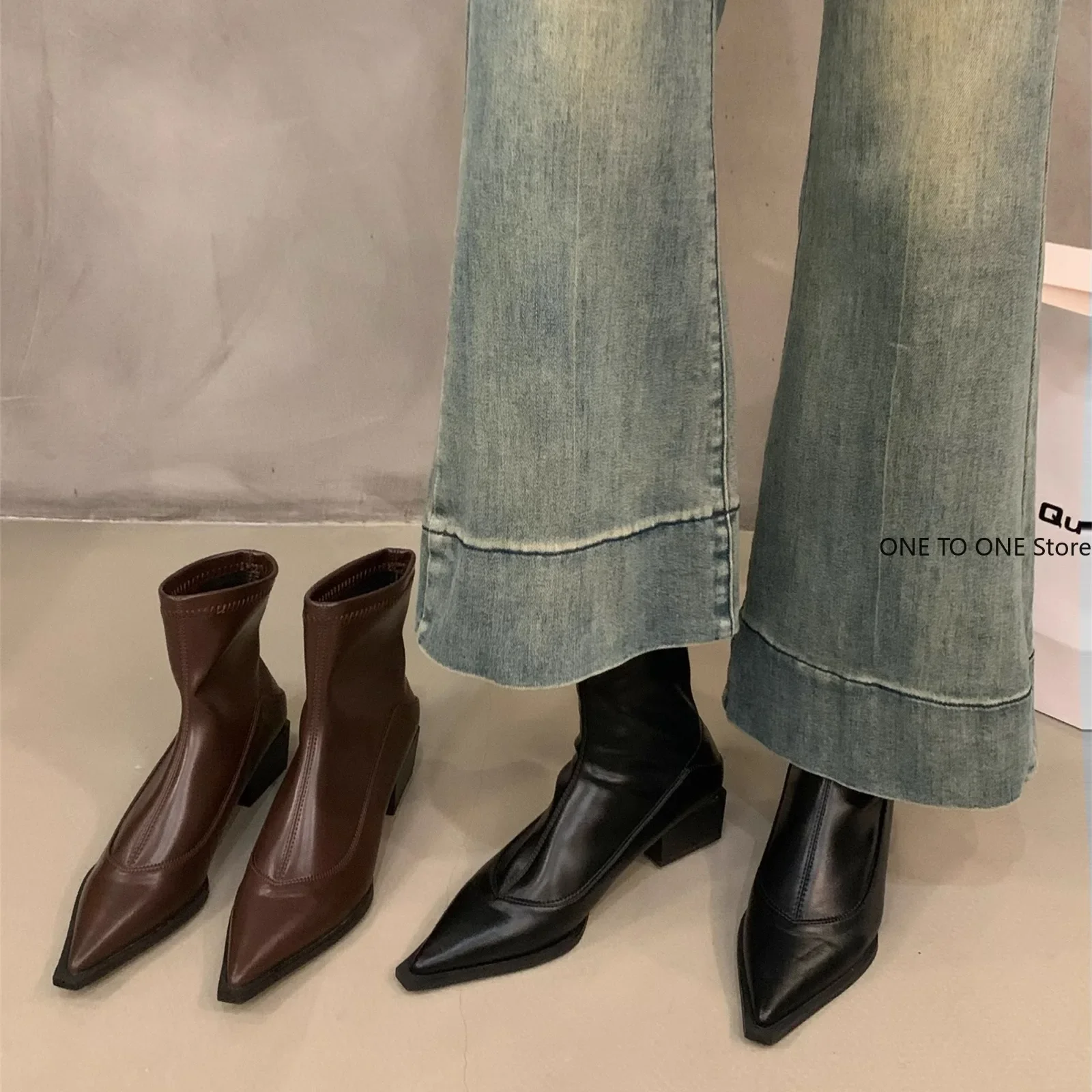 

Ботильоны женские с острым носком, модные ботинки на низком устойчивом каблуке, Повседневная зимняя обувь, Осень-зима