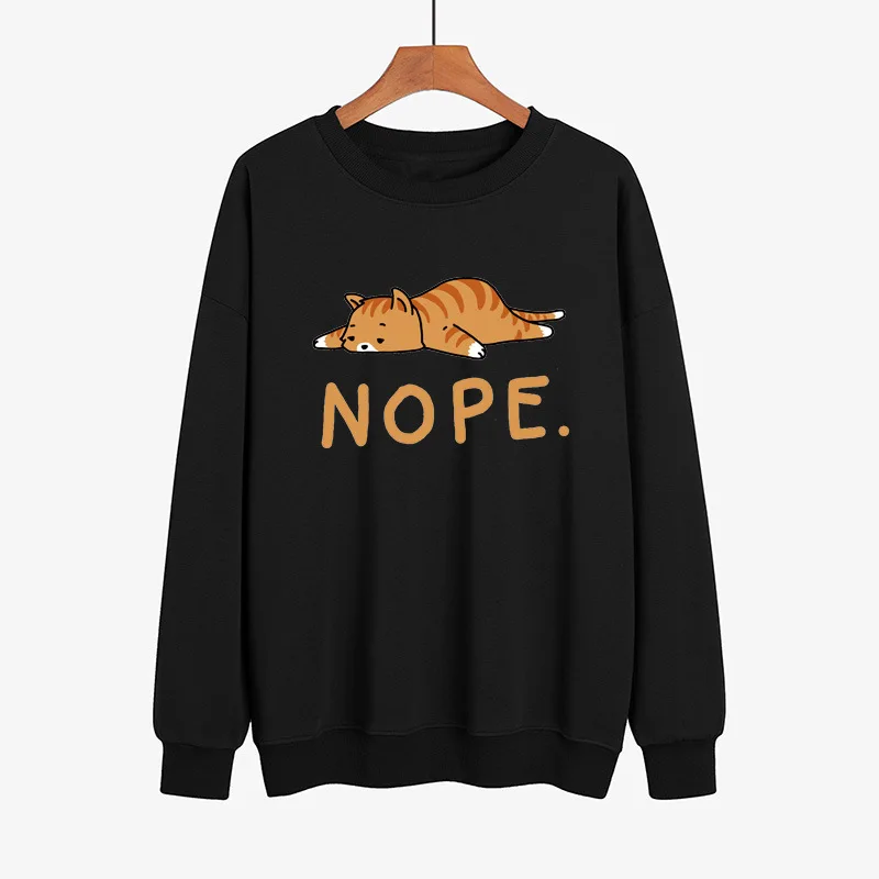 YRYT 2023 Autumn and Winter New Men's and Women's Long-sleeved Top Cute Lazy Cat NOPE. Cartoon Printed Pattern Top