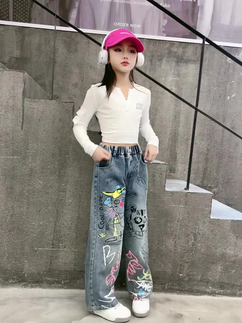 For Girls Jeans Sueltos Para NiÃ±as Girls Denim Wide Leg Pants
