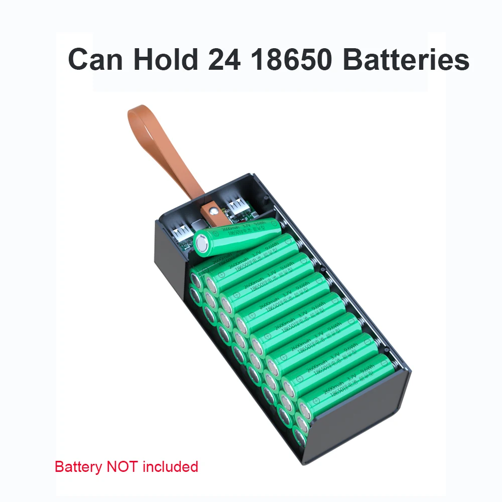 C24 Battery Storage Box 24*18650 with Flashlight Power Bank Case Battery Holder Box Dual USB 18650 Battery DIY Shell Storage
