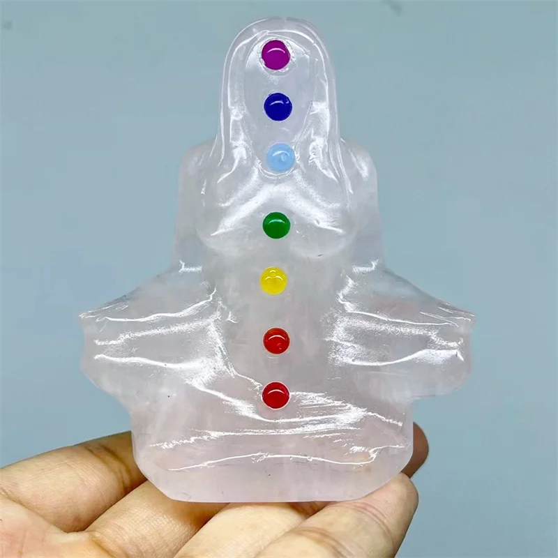 

Natural Crystal Seven Chakras Meditation Yoga Lady Statue Carved Sculpture Jewelry Crafts Healing Home Decoration Gift 8CM 1pcs